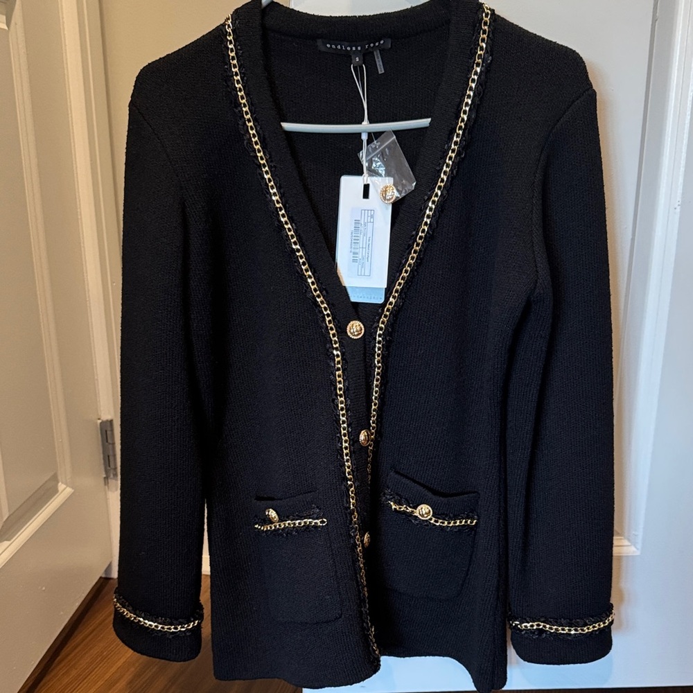 Endless Rose Black Sweater with Gold Chain Trim